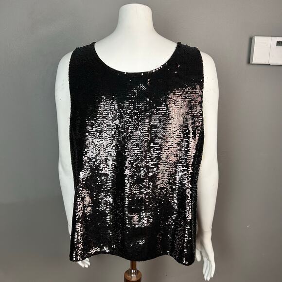 Lafayette 148 Top Size 1X tank cami sequin holiday event black Silk - Picture 6 of 10